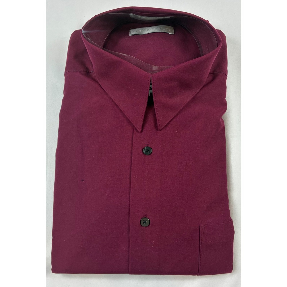 Geoffrey Beene Dress Shirt Mens 16.5 32/33 Burgundy NWT Sateen Long Sleeve Top